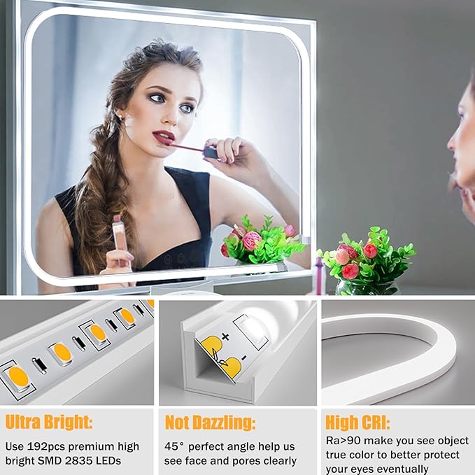 MY BEAUTY LIGHT LED Vanity Lights Strip for Mirror, 3000K-6000K Adjustable Color Temperature Bright Vanity Mirror Lights, 6.56FT Dimmable Makeup Light, ELT Approval 24V Stick on Lights for Mirror