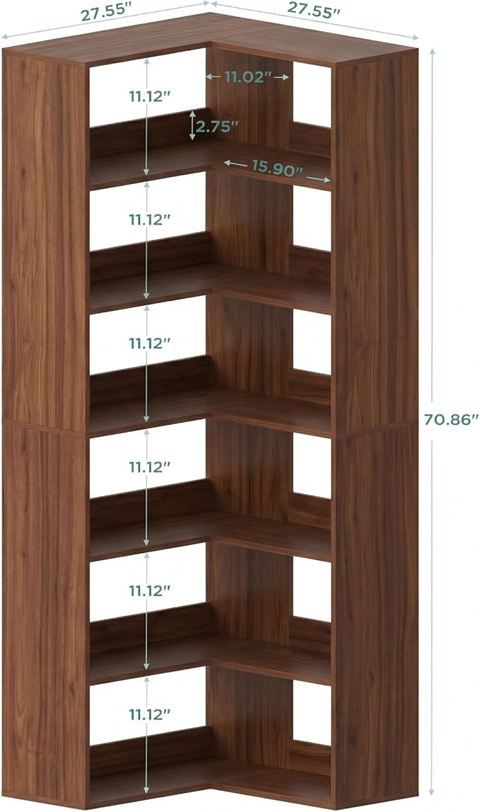 Anystyle 71 Inch Large Corner Shoe Rack for 40+ Pairs, 6-Tier L-Shaped Shoe Storage Cabinet Organizer, Freestanding Wooden Shoe Shelf for Closet, Entryway, Hallway, Brown