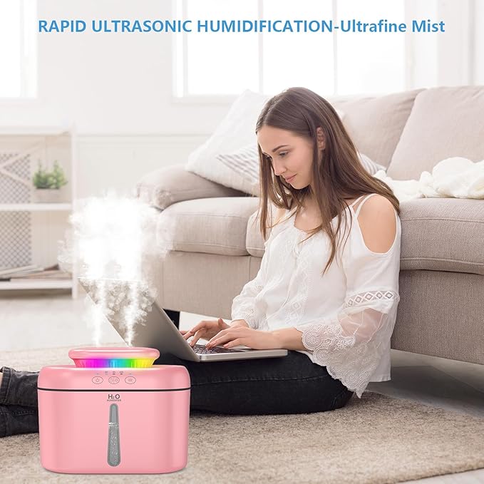 SZO Humidifiers for Bedroom, 2.5L Capacity, Auto Shut-Off, Easy to Fill & Clean, 16 dB Quiet Ultrasonic Humidifier for Large Room, Plants, Baby Nursery, Indoor, Night Light（Pink）