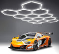 14-Hexagon LED Garage Light, 600W 60,800LM Honeycomb Ceiling Light with T5 Tube Rectangle, 6500K Ultra Bright Hexagon Light for Garage, Auto Detailing, Workshop (57PCS Panels)