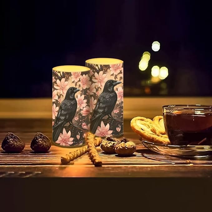 Crow Flameless Candles 2 Pack 6 x 3 inch Battery Operated Candles with Multicolor Timer Remote Control LED Fake Candles for Warm Light Dinner Table Home Decor