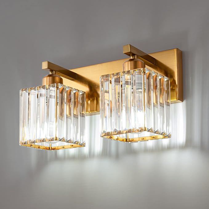 19.5" KnurledBrassWallSconcesSetof2,BronzeBathroomVanityLightFixtureswithWaterRipplesGlassTube,ModernLampforBedroom,LivingRoom,Hallway,Staise,Mirror,Kitchen