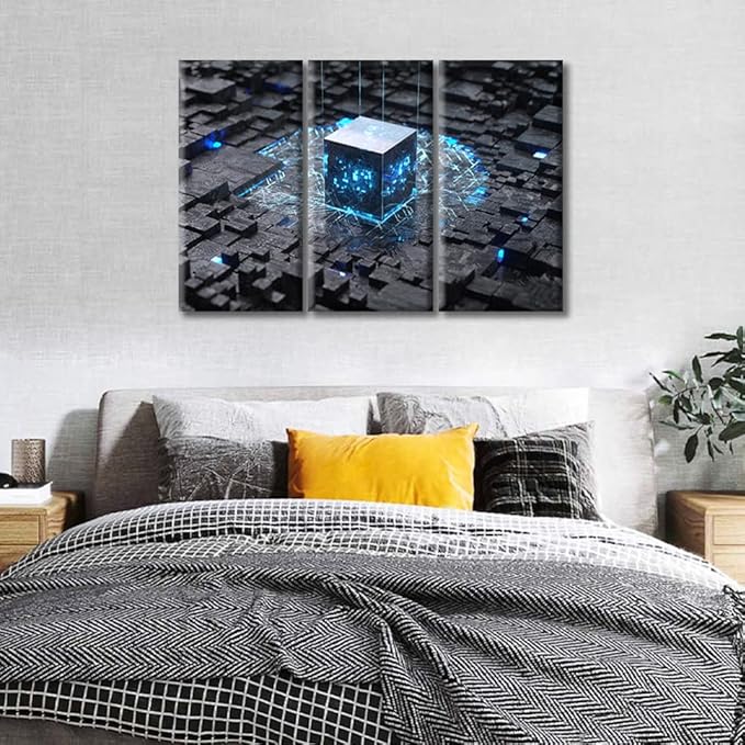 TUMOVO CPU Concept Poster Artwork Black and White Wall Art 3 Panels Computer Processors CPU Wall Decor Living Room CPU for Bedroom DecorFramed Ready to Hang (36" Wx24 H)