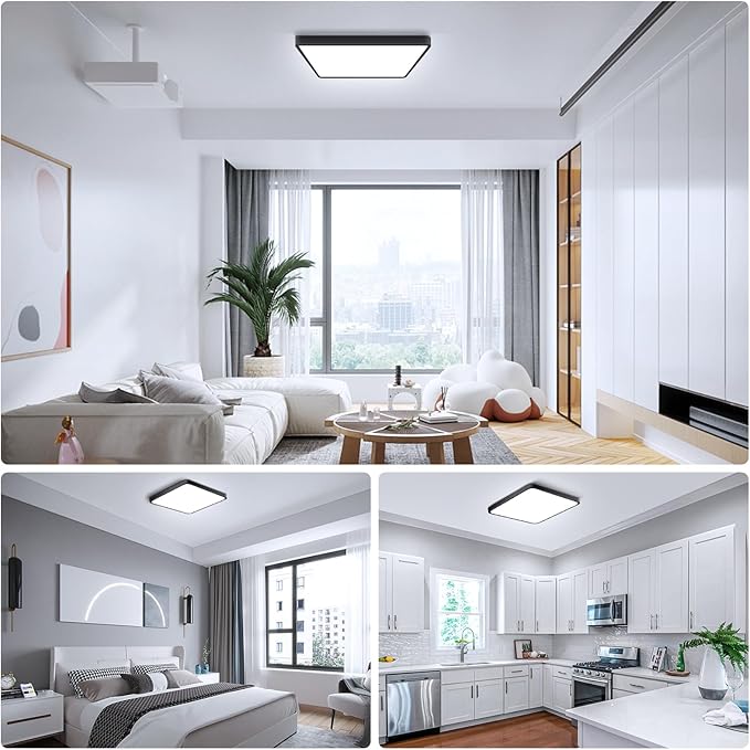 9Inch 18W Square LED Ceiling Light Fixtures Flush Mount, 6000K Cold White LED Ceiling Lamp, Surface Mount Modern Ceiling Lights, Black Slim Flat Panel Lighting for Bedroom, Kitchen, Bathroom Etc