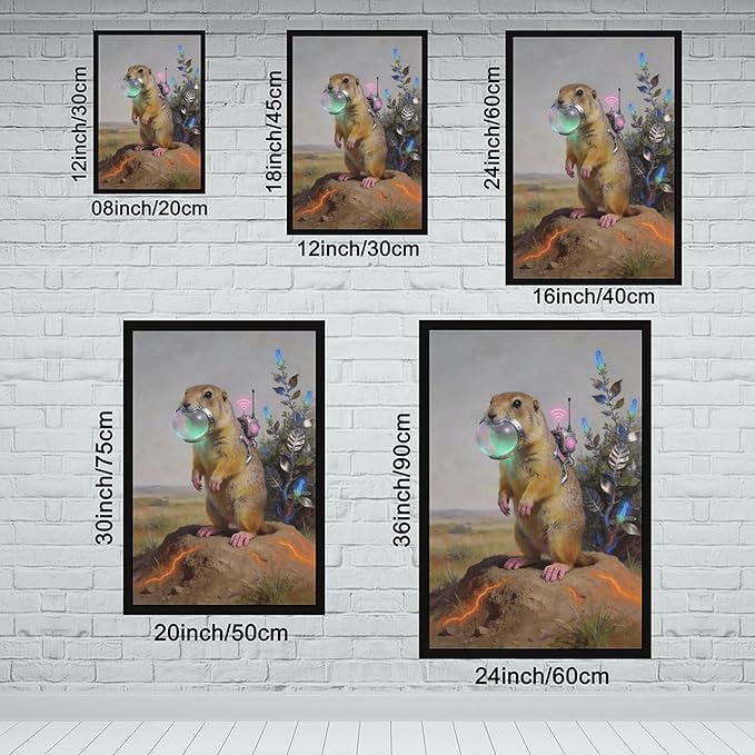 Framed Steampunk Mechanical Prairie Dog Wall Art - Retro-Futuristic Wilderness Poster for Living Room Game Room Decor 08x12in