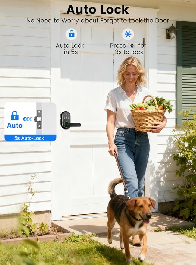 Smart Fingerprint Door Lock with Keypad, Keyless Entry Door Lock, Door Locks for Front Door, Bedroom, Home or Office, Electronic Keypad Deadbolt with Auto Lock, Remote Code Sharing, Easy to Install