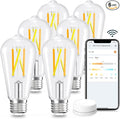 Linkind Smart Edison Bulbs, 2700K-6500K Tunable WiFi Edison Bulbs with Remote Control, 8W 60W Equivalent Dimmable ST19(ST58) Vintage Light Bulbs 800lm, Compatible with Alexa & Google Home, 6-Pack