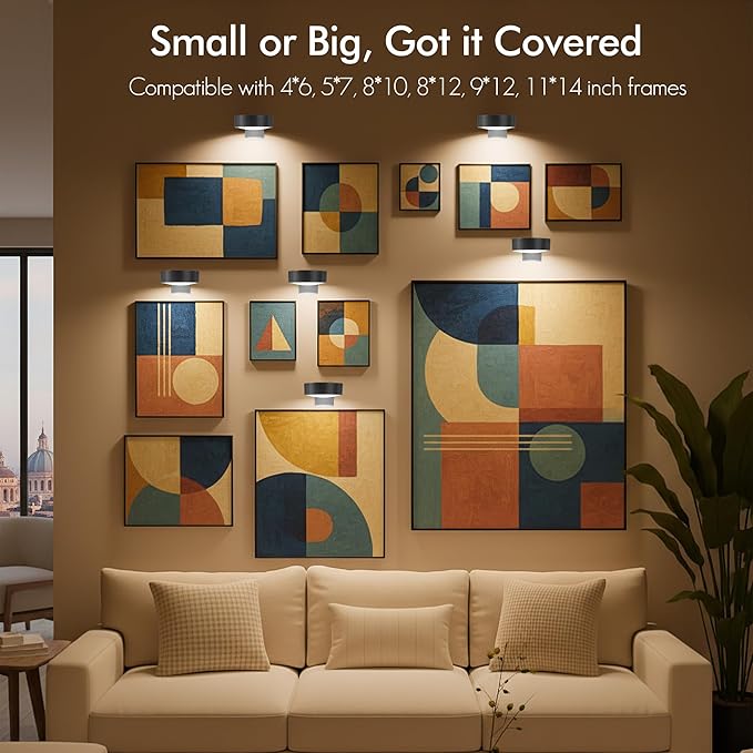 3-Pack Picture Lights for Wall, Rechargeable Battery Operated LED Painting Light with Remote Control Dimmable & Timer, 3 CCT Magnetic Art Display Lighting, Wireless Wall Decor Puck Light, Black