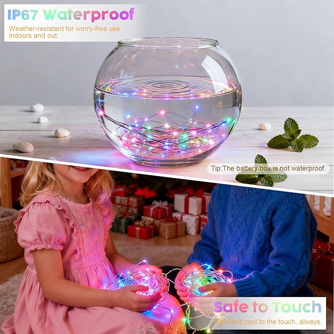 Lemical 10 Pack Fairy Lights Battery Operated 9.8FT 30 LED Twinkle Lights 3 Modes Waterproof Bulk Mini Copper Wire Firefly String Light for Christmas Mason Jars DIY Wedding Table Decor(Multicolor)
