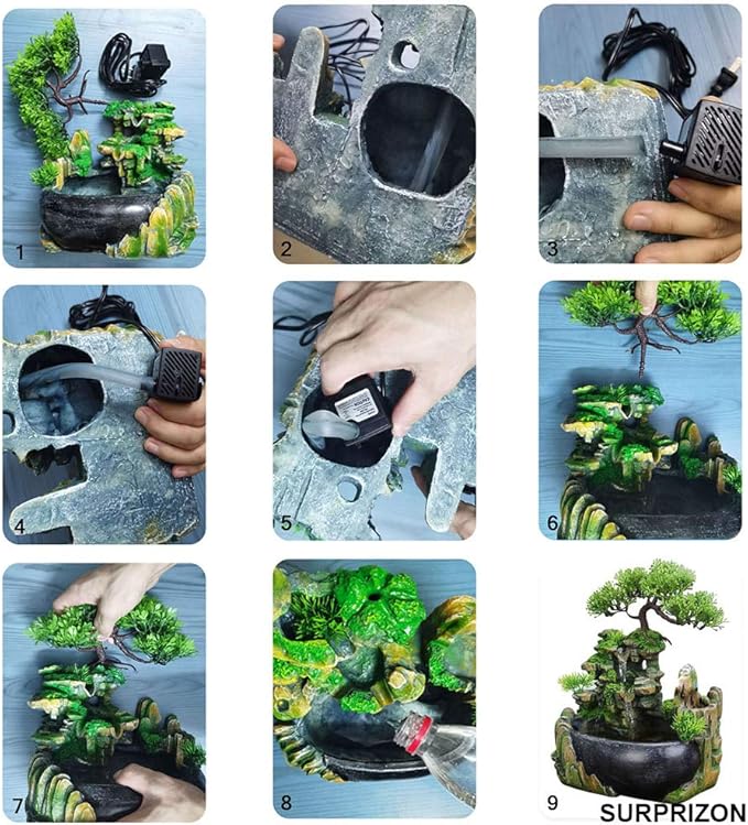 Indoor Water Fountain, Indoor Fountains and Waterfalls with Color LED Light & ON/Off Switch, Small Rockery Stream Tabletop Fountain Waterfall Decor for Home Office Bedroom