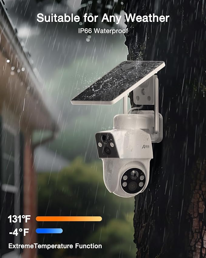 ANRAN 2 Pack Dual-Lens Solar Security Camera Wireless Outdoor - 3MP Fixed Wide-Angle + PTZ 360° View, Home Security Camera with Color Night Vision, 2-Way Talk, PIR Motion Detection, 100% Wire-Free