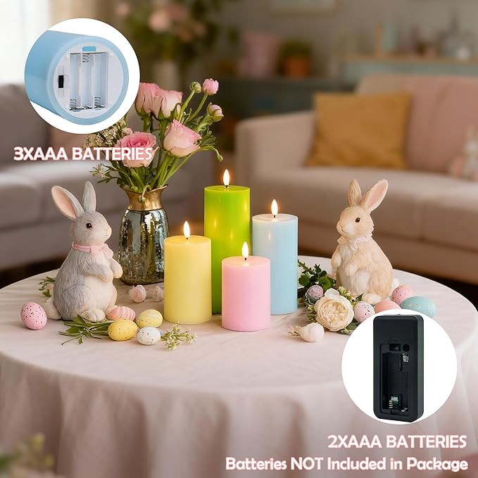 Flameless Easter Candles, 4 Pack Pastel Battery Operated Candles with Remote, Real Wax Electronic LED Fake Candles Easter Table Centerpiece Party
