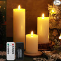 Retisee 3 Pcs Ivory Large Flameless LED Electric Candles with Remote Battery Operated 3D Pillar Flickering Candles for Home Table Porch Outside Indoor Party Wedding Light Decor(4''/6''/10'' x 3'')