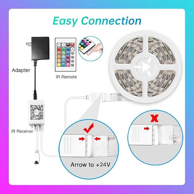 TJOY LED Lights for Bedroom 25ft, RGB Color Changing Led Strip Lighting with Remote and Smart APP Control, Music Sync Rope Lights via Bluetooth for Kitchen, TV, Room Decor