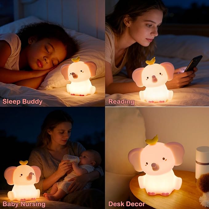 Elephant Lamp, Elephant Cute Night Light Gifts, Rechargeable Bedside Nightlight, Dimmable Squishy Silicone Animal Touch Lamp, Baby Room Decor, Small Night Light for Kids Teens Boys Girls Lovers