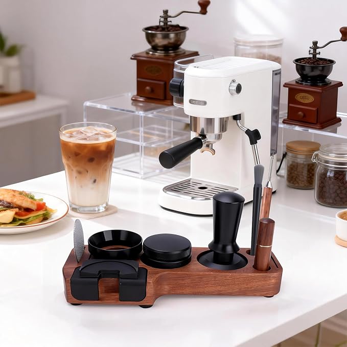9 Pack Espresso Tamper Station&Coffee Distributor Tamper&Espresso WDT Stirrer&Coffee Tamping&Brush&Coffee Dosing Funnel&Espresso Puck Screen, Latte Art pen and Towel (54 mm)