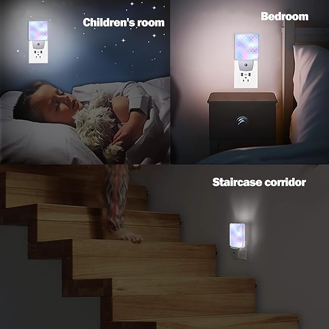 Colorful Mermaid Scales Night Light Plug in Wall Lamp Smart Dusk to Dawn Sensor for Home Decorative, Kids Room Bedroom Bathroom Kitchen Hallway Gifts