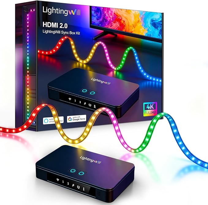LightingWill 16.4Ft LED TV Backlight Sync to Screen with HDMI Sync Box Kit, 72 LEDs/m TV Lights that Sync with TV, 4K@60Hz RGB-IC Strip for 75-85 Inch TVs, Works with Alexa Google Home PS5 Xbox