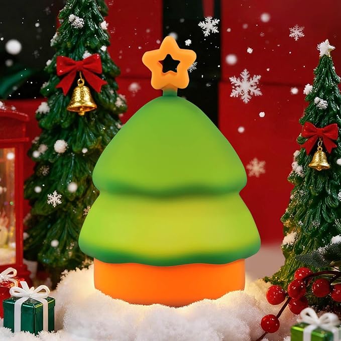 Squishy Christmas Tree Night Light with RGB Modes Dimmable Nursery Breastfeeding Nightlight Hangable Cute Christmas Lamp Novelty Rechargeable Silicone Touch Bedside Lamp for Bedroom Dorm Decor