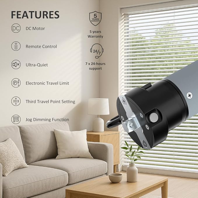 Electronic Limit Tubular Motor for Roller Shades, 45mm Remote Control Electric Blind Replacement Kit, Quiet Motorized Awning Drive, Light Adjustment (20 N.m for Φ74mm（3"） Round Tube)