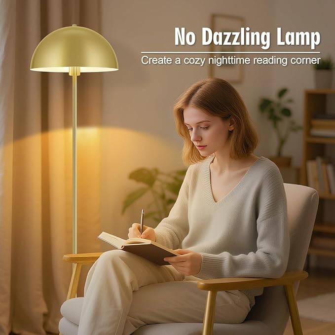 Modern Floor Lamps for Living Room, Gold Metal Mushroom Lamp, 66" Tall Corner Lamp, Footswitch, Bright Industrial Standing Lamps for Bedroom Nursery, Mid Century Modern Home Decor(E26 Base, NO BULB)