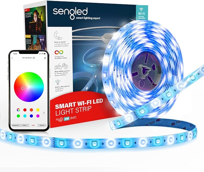Sengled Smart LED Strip Lights, 9.84ft Wi-Fi LED Lights Work with Alexa and Google Home, 16 Million Colors, RGB, Music Sync, Adjustable Length, 25,000 Hours Life, Multi-Mode Support for Game, Movie