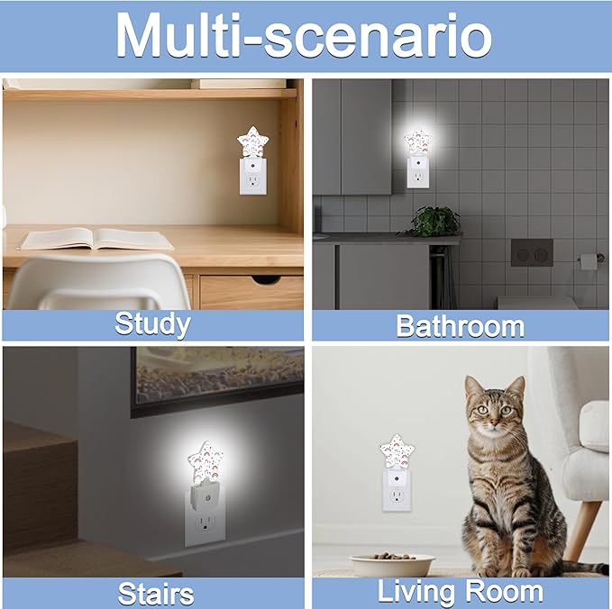 Unicorn Rainbow Nightlight,Colorful Stars Star Night Lights Plug into Wall Decorations for Bedroom Bathroom,Dusk to Dawn Sensor Kitchen Hallway Stairs Energy Efficient Desk Lamp