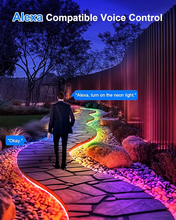 echosari Smart RGBIC LED Strip Lights, 33Ft Neon Rope Lights Work with Alexa and Google Assistant, Neon Strip Lights with Music Sync App/Remote Control, Multiple Modesfor Bedroom DIY Wall Decor