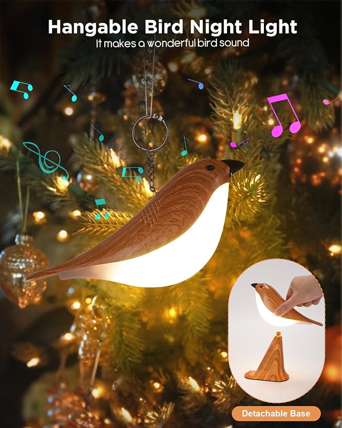 Small Bird Table Lamp, 2600mAh Touch Cordless Bedside Lamp with Remote Control & Phone Holder, 3-Color Dimmable Kids Night Light, Rechargeable Desk Lamp with Timer & Bird Sounds for Toddler Kids