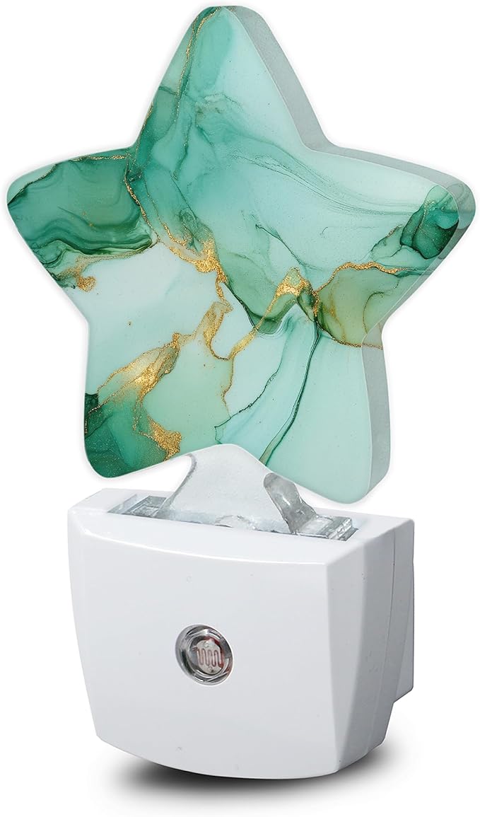 Green Gold Marble Dusk to Dawn Star Night Light,Abstract Smart Sensor Nightlight for Bedroom Kitchen Hallway Stairs,Plug-in Energy Efficient Decor Desk Lamp Women Men Gifts