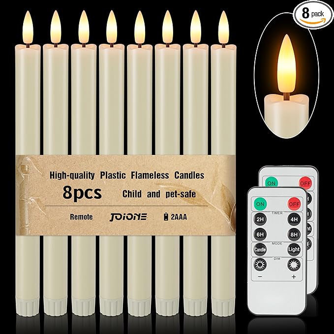 Flameless Taper Candles Battery Operated, Ivory LED Candles with Flickering Flame, 10.23" Plastic Electric Candlesticks, Remote Control & Timer for Home, Wedding, Christmas Decoration (Set of 8)