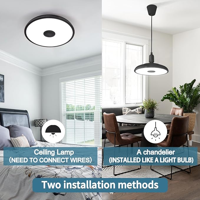 Black Waterproof LED Flush Mount Ceiling Light Fixture,with Bluetooth Speaker,11 Inch,18 watt,Dimmable Music Lamp,RGB Color Changing Light with Remote Control,for Bathroom,Shower,Bedroom