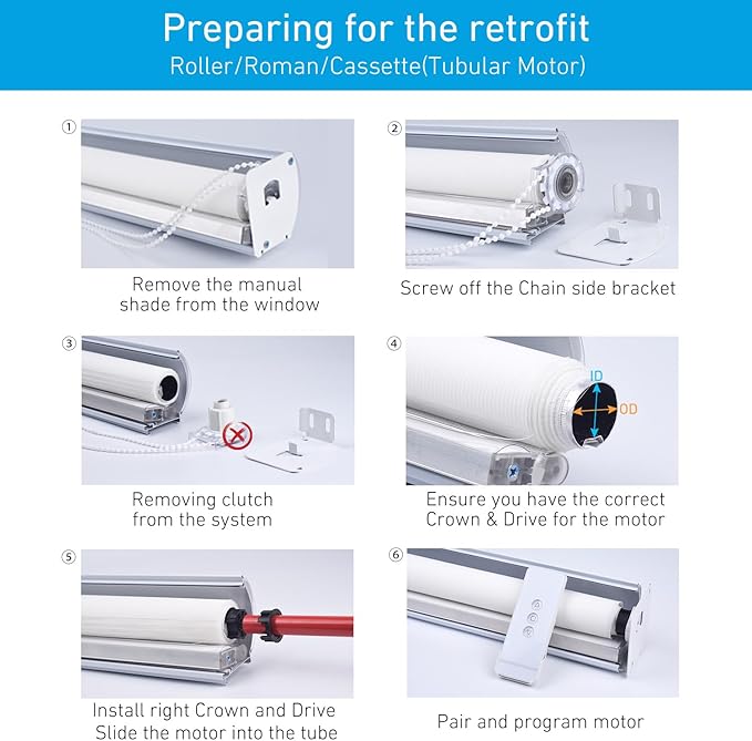 Rollerhouse Rechargeable Wireless Tubular Roller Shade Motor Kit, with Remote Control for Motorized Electric Roller Blind Shades, 1.5 inch Tube