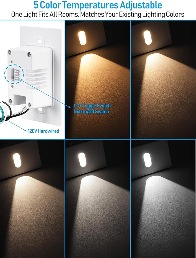 LEONLITE Indoor LED Step Light, 5CCT 120V Dimmable Pin Hole Stair Lights, Anti-Glare 30° Streamlined Lighting Effect for Staircase Bedroom, CRI90, ETL, White, Horizontal, Pack of 6