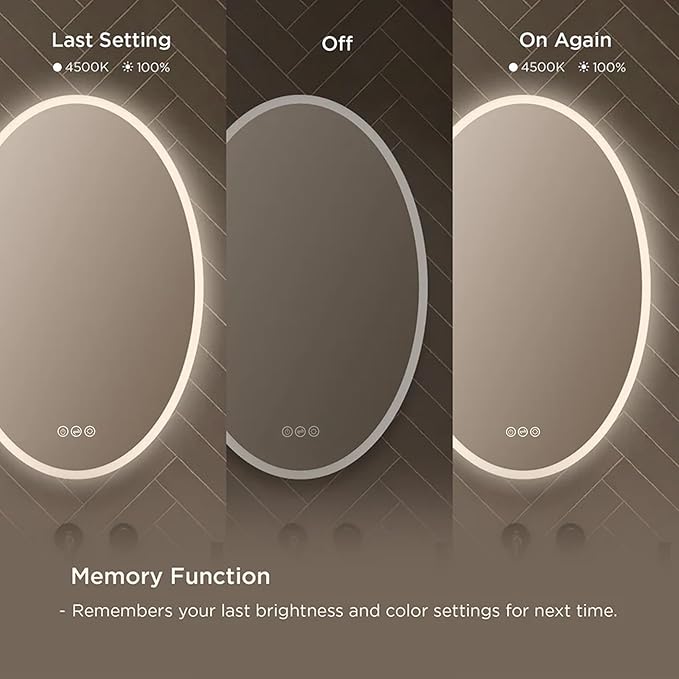 20x30 Inch Oval LED Lighted Makeup Mirror for Bathroom Vanity | LED Mirror for Bathroom with Fogless Waterproof Glass, 3 Color Dimmable | Wall Mounted LED Vanity Mirror | Smart Lighted Makeup Mirror