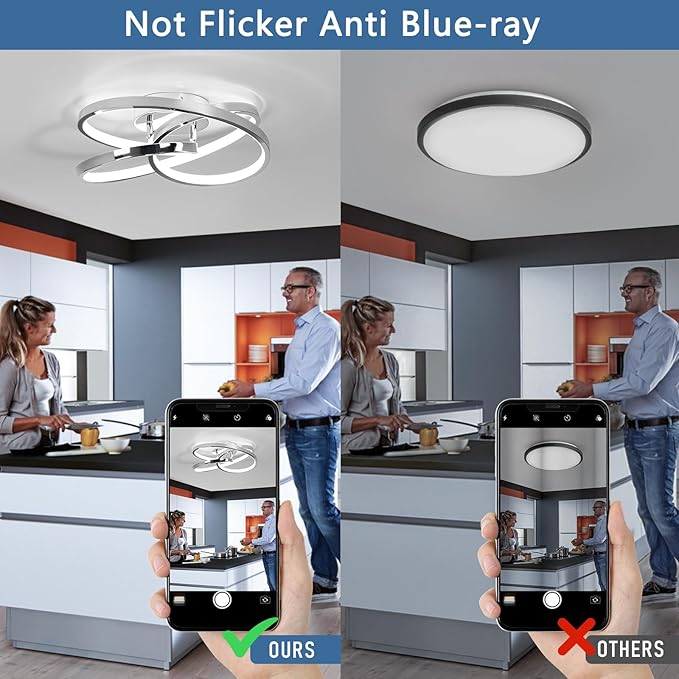 LED Ceiling Light Fixtures,36W Flush Mount Modern LED Ceiling Light,Cool White 6000K Close to Ceiling Lights for Hallway Bedroom Dining Room Kitchen Bathroom (Chrome, 6000K)