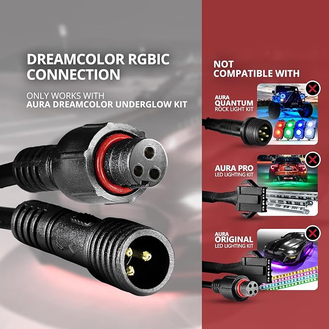 OPT7 1pc 9 ft Front Extension Wire, Compatible ONLY with Aura DreamColor RGB-IC LED Chasing Light Kits, 3-Pin Waterproof Connector, 22 AWG