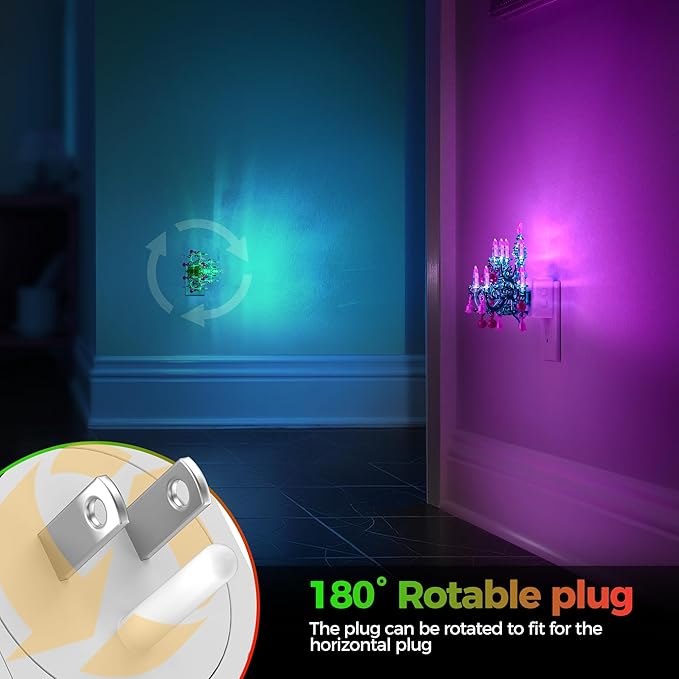 Briignite Christmas Night Light, RGB Color Changing Night Lights Plug into Wall, Chandelier Night Lights with Dusk to Dawn Sensor, Rotatble Plug in Nightlight for Christmas Decoration Party
