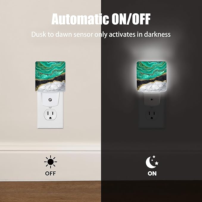 White Marble Night Light, Black Granite Green Agate Night Lights Plug into Wall Decor for Bedroom, Bathroom, Hallway, Kitchen, Dusk to Dawn Sensor Nightlights for Boys Girls Women Men Room Gifts