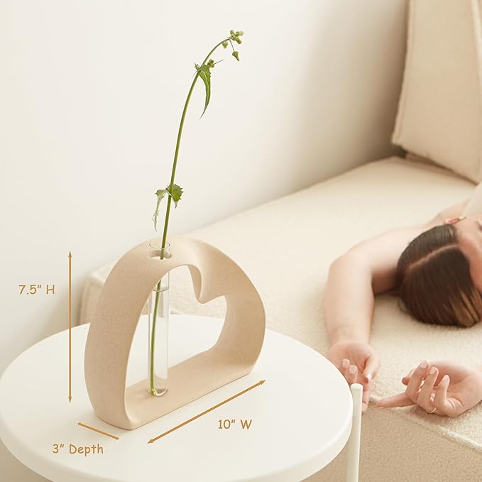 Ceramic Vase for Minimalist Home Decor - Boho Pampas Grass Vase - Stem Flower Vase for Coffee Table, Office Desk, Living Room, Kitchen, Wedding - Modern Vase for Centerpiece Table Decoration