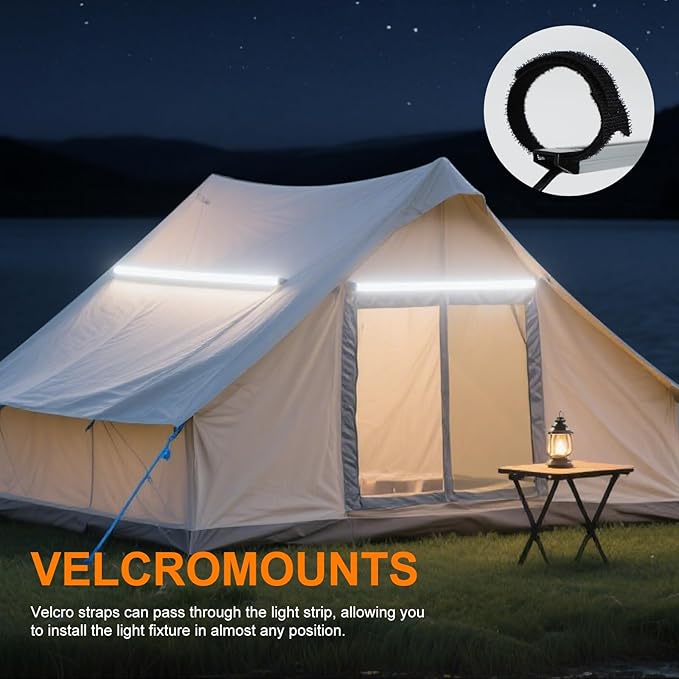 12V LED Interior Light Bar Kit Dimmable IP67 Waterproof Camping String Lights, 2 Bars White & 2 Bars Amber Aluminum Magnetic Mount Exterior Lights for RV, Camping Tent,Car
