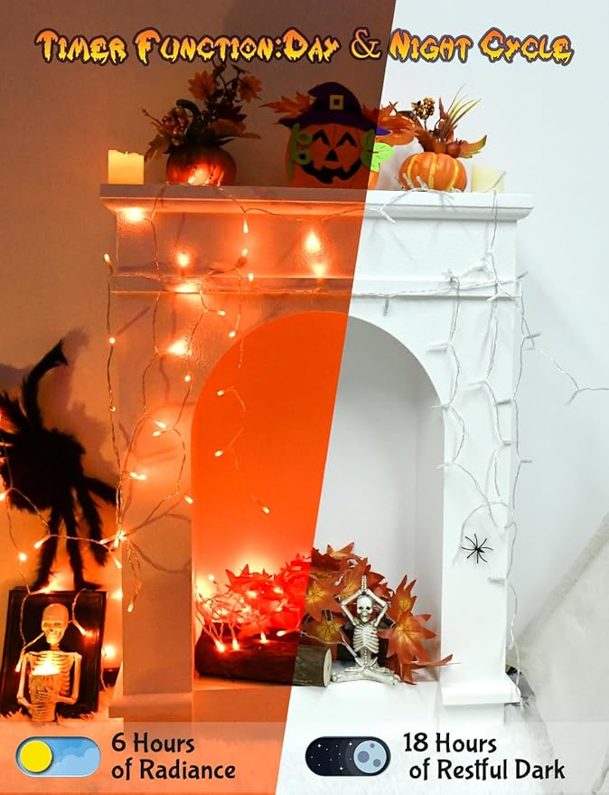 Halloween String Lights Battery Operated with Timer - 9.8ft 30LED Orange Waterproof Lights for Outside Decorations, Party, Yard, Pathway, Indoor and Outdoor 2 Packs