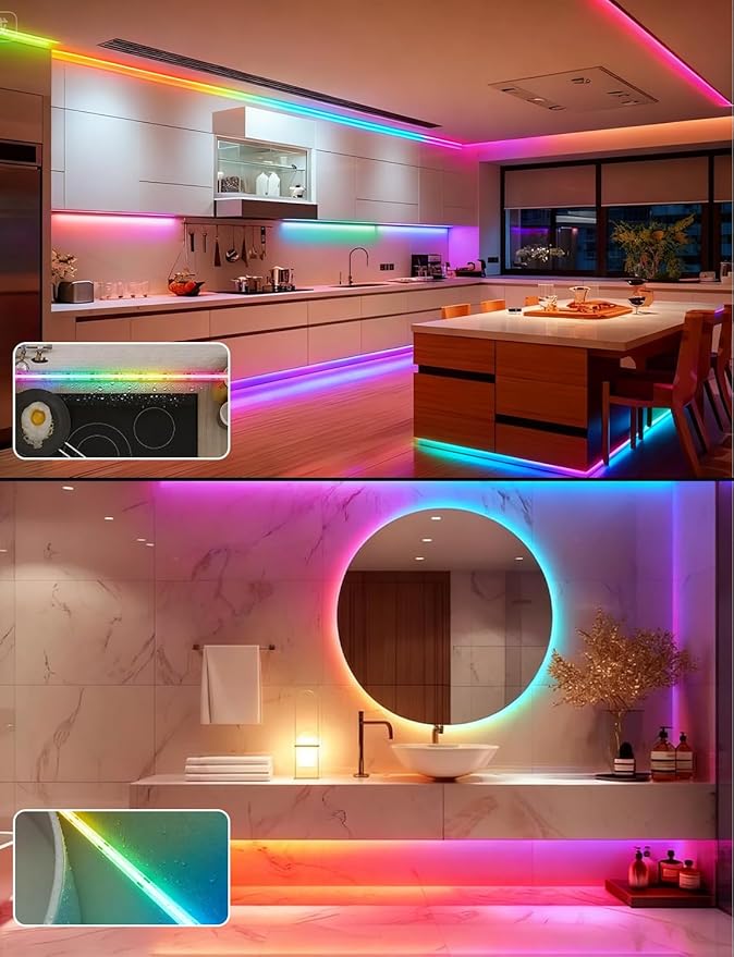 40ft/12m COB LED Strip Lights, RGB Smart IC, IP67 Waterproof, Dimmable , Color Flowing Tape Light with App Control & Music Sync, Dotless LED Light for Outdoor, Patio, christmas & Party Decorations