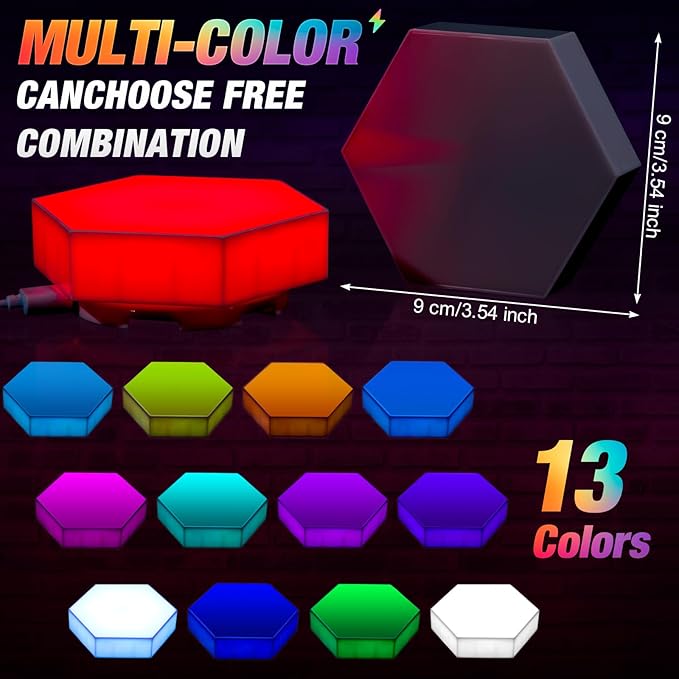 VIHOSE 24 Pcs Hexagon Touch Lights Smart LED Hexagon Wall Lights with Remote 13 Colors Sensitive DIY Modular Assembled RGB Wall Panels Light with USB-power for Autism Gift Game Party Decor