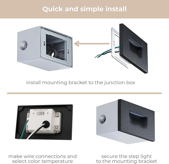 Builder Essentials Indoor or Outdoor 120V Input LED Step or Patio Deck Light Horizontal Orientation with 3-CCT 2700K-3000K-4000K Selectability in Bronze