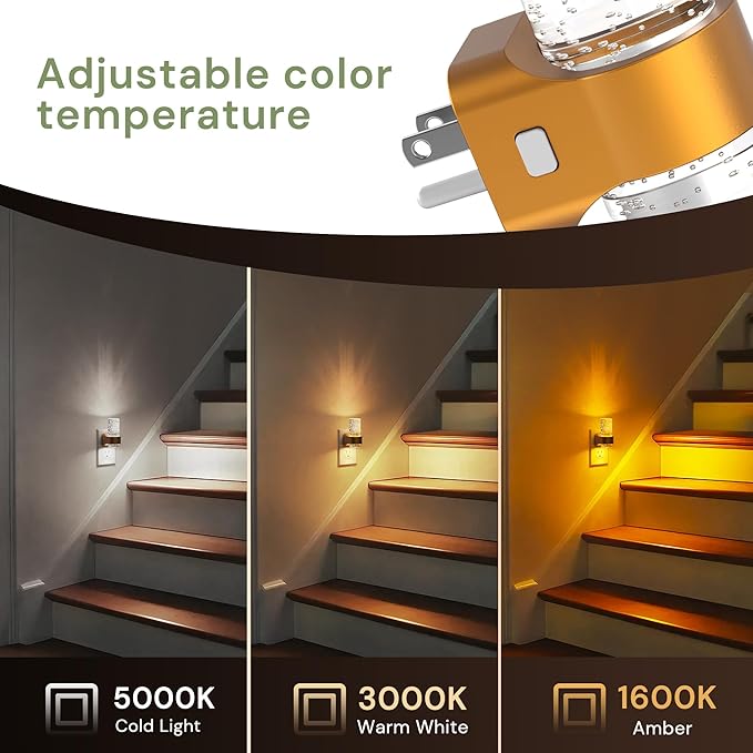 L LOHAS LED Night Lights Plug into Wall, 2 Pack Mini Dimmable Night Light with Dusk-to-Dawn, Soft White/Cool White/Amber 3 Light Color, 0-100LM Adjustable Brightness, Bubble Nightlight for Hallway