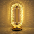 Lewondr Bedside Table Lamp for Bedroom, 3 Color Dimmable Night Light with USB Port, Rechargeable Touch Lamps, Crystal Modern Oval Light Nightstand Desk Lamp for Dorm Living Room Office