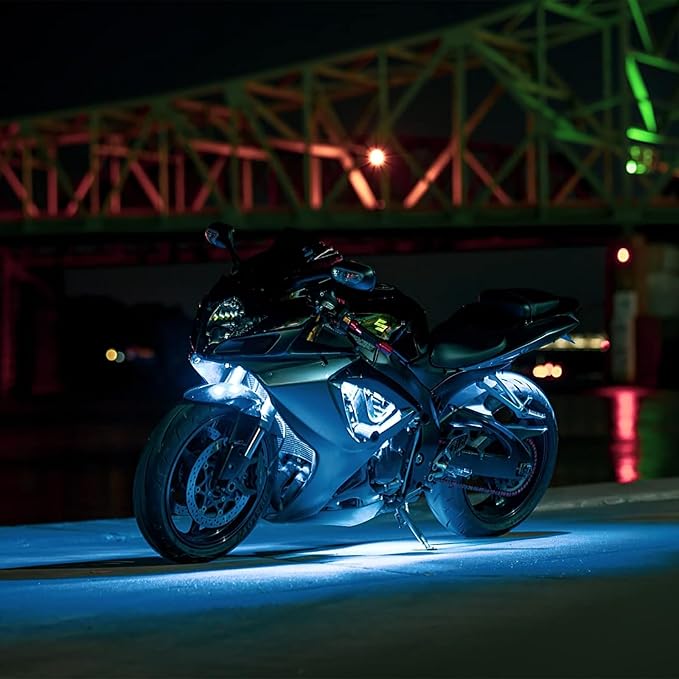 8Pcs Motorcycle RGB LED Strip Lights Kit for Harley Davidson Kawasaki Suzuki Yamaha Golf Cart, 12V Waterproof Multicolor Motorcycle Underglow Neon Light Strip with APP/Remote Control & Brake Signal