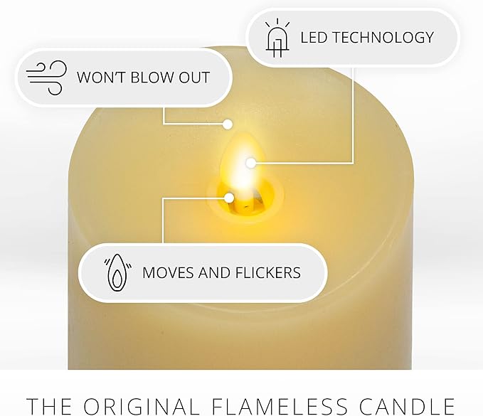 Luminara Realistic Artificial Moving Flame Pillar Candle - Moving Flame LED Battery Operated Lights - Unscented - Remote Ready - Remote Sold Separately - Ivory - 3" x 4.5"