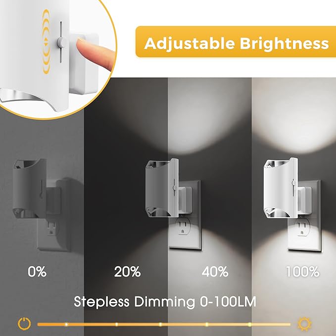 L LOHAS LED Night Light, Night Lights Plug into Wall, 5000K Daylight White, Dimmable Night Light 0-100LM with Light Sensor, Plug in Night Light for Hallway Bathroom Kitchen, 2 Pack